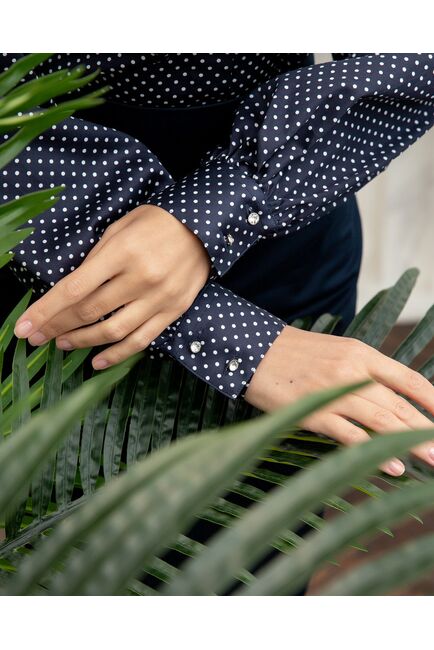 Женская рубашка с объемным рукавом черная в горох - 8071 от byME 