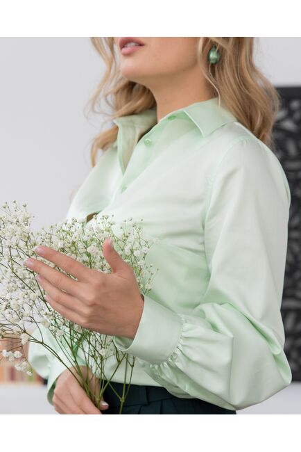 Женская рубашка с объемным рукавом светло-зеленая - 8072 от byME 