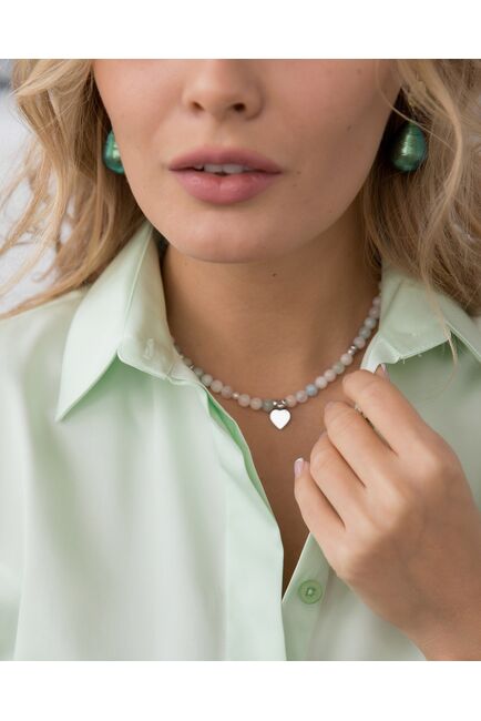 Женская рубашка с объемным рукавом светло-зеленая - 8072 от byME 