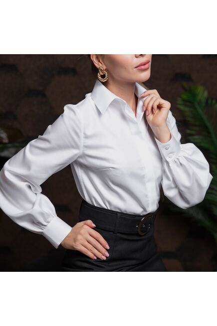 Женская рубашка с объемным рукавом белая - 8076 от byME 