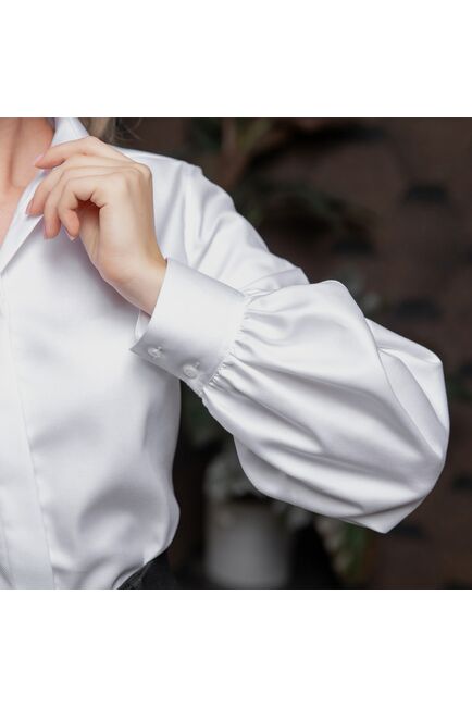 Женская рубашка с объемным рукавом белая - 8076 от byME 