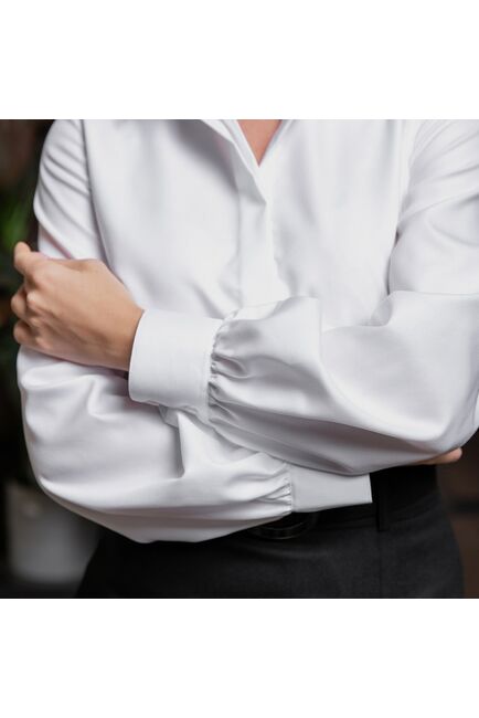 Женская рубашка с объемным рукавом белая - 8076 от byME 