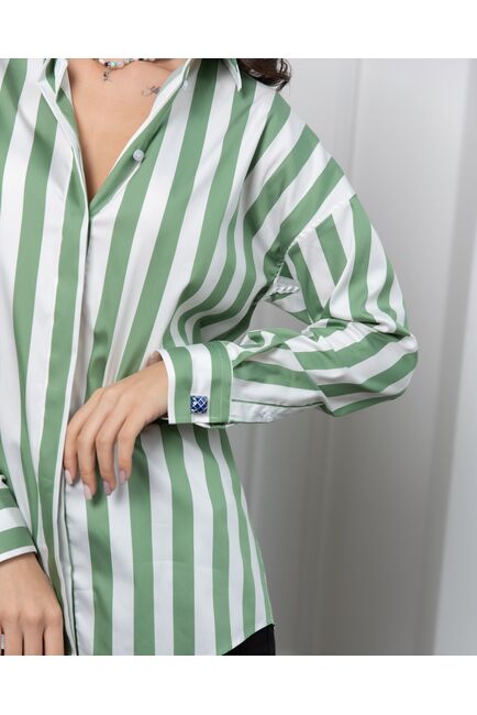 Женская рубашка в оверсайз силуэте в полоску без отделки- 8089 от byME 
