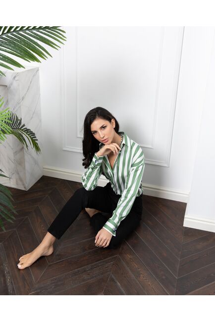 Женская рубашка в оверсайз силуэте в полоску без отделки- 8089 от byME 