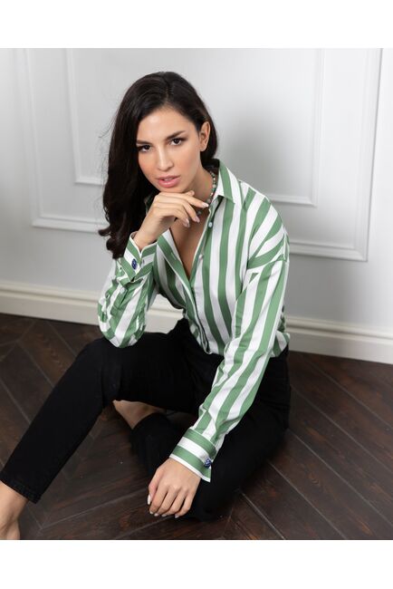 Женская рубашка в оверсайз силуэте в полоску без отделки- 8089 от byME 