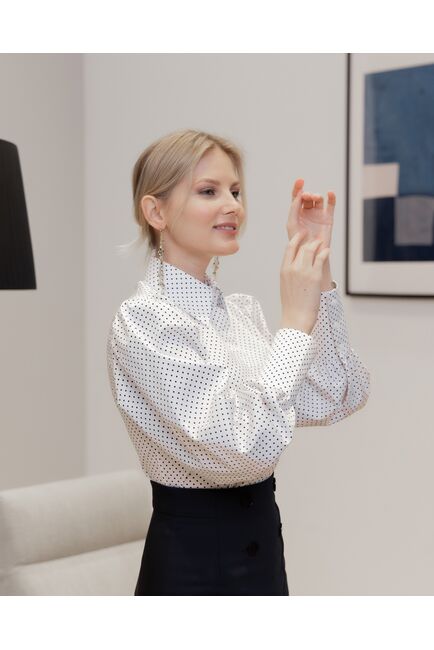 Женская рубашка с супатной застежкой белая в горох - 8094 от byME 