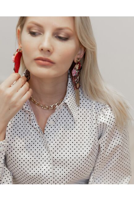 Женская рубашка с супатной застежкой белая в горох - 8094 от byME 