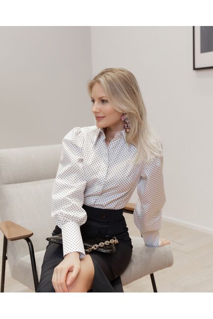Женская рубашка с супатной застежкой белая в горох - 8094 от byME 