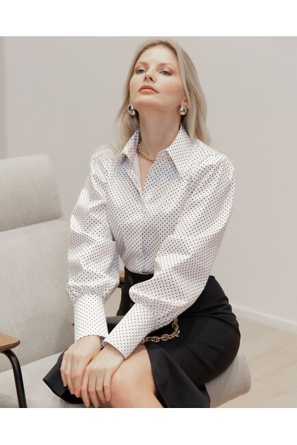 Женская рубашка с супатной застежкой белая в горох - 8094 от byME 