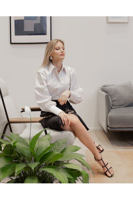 Женская рубашка с супатной застежкой белая в горох - 8094 от byME 