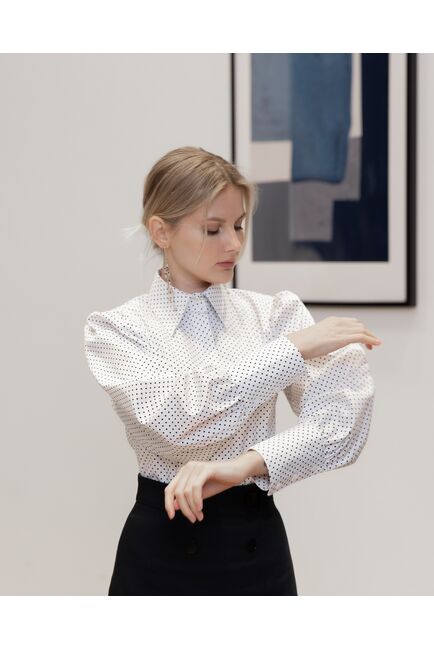 Женская рубашка с супатной застежкой белая в горох - 8094 от byME 