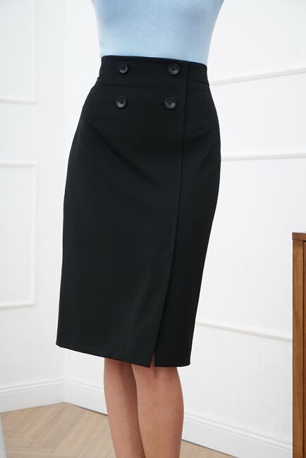 Юбка-карандаш с разрезом темно-синяя- 8111 от ByME 