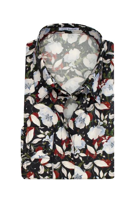 Женская рубашка с объемным рукавом узор цветы - 8121 от byME 