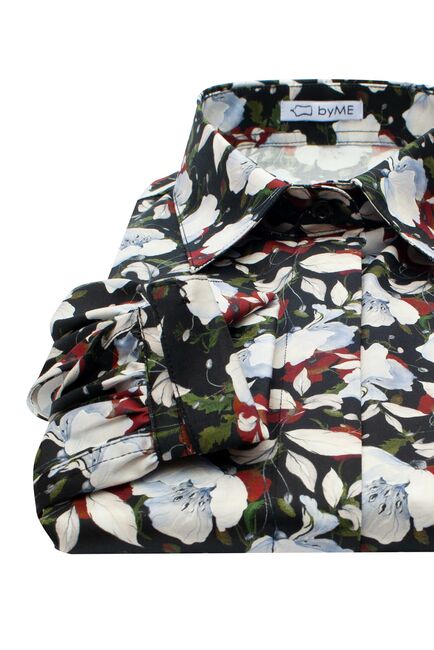 Женская рубашка с объемным рукавом узор цветы - 8121 от byME 