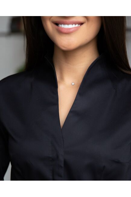 Женская рубашка под пуговицы воротник стойка черная - 8126 от byME 