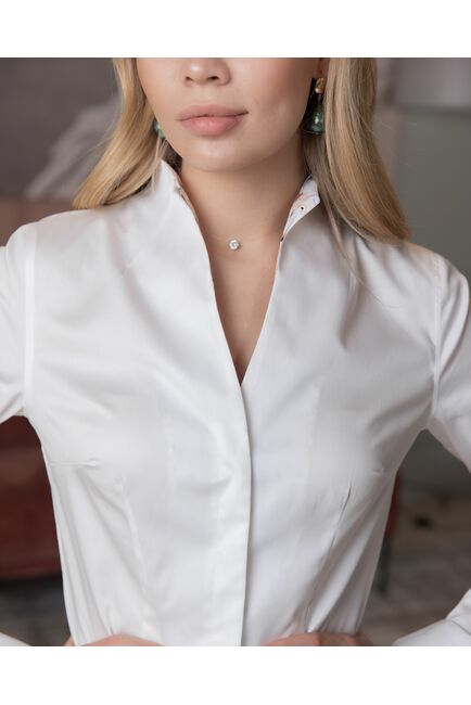 Женская рубашка воротник стойка под пуговицы с отделкой бабочки - 8127 от byME 