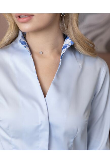 Женская рубашка воротник стойка под пуговицы с отделкой лепестки - 8129 от byME 