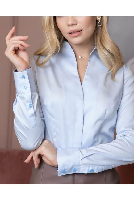 Женская рубашка воротник стойка под пуговицы с отделкой лепестки - 8129 от byME 