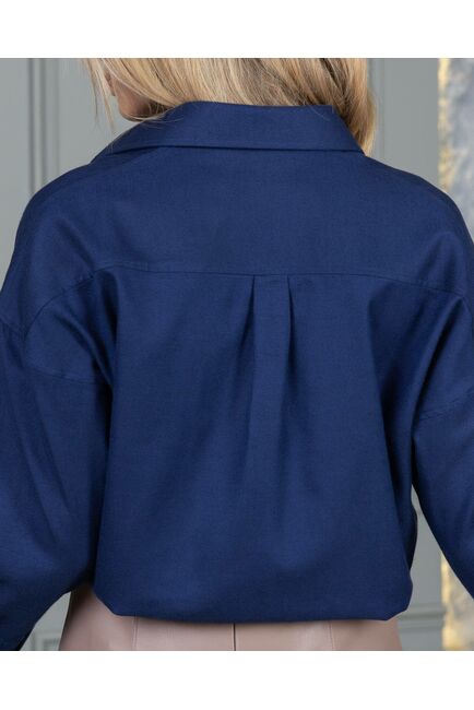 Женская рубашка в оверсайз силуэте с отделкой цветы - 8146 от ByME 