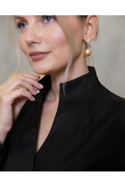 Женская рубашка под запонку черная воротник стойка - 7918 от byME 