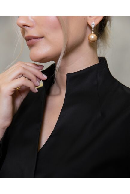 Женская рубашка под запонку черная воротник стойка - 7918 от byME 