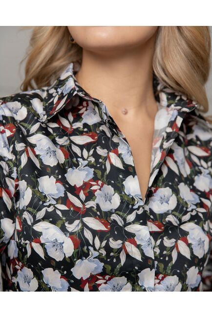 Женская рубашка с объемным рукавом узор цветы - 8121 от byME 