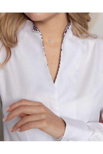 Женская рубашка воротник стойка под пуговицы с отделкой - 8157 от byME 