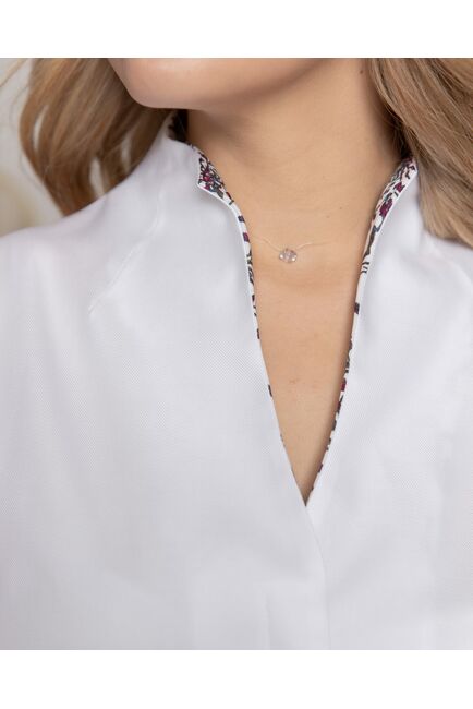 Женская рубашка воротник стойка под пуговицы с отделкой - 8157 от byME 