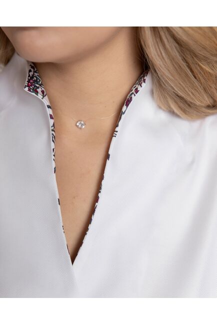 Женская рубашка воротник стойка под пуговицы с отделкой - 8157 от byME 