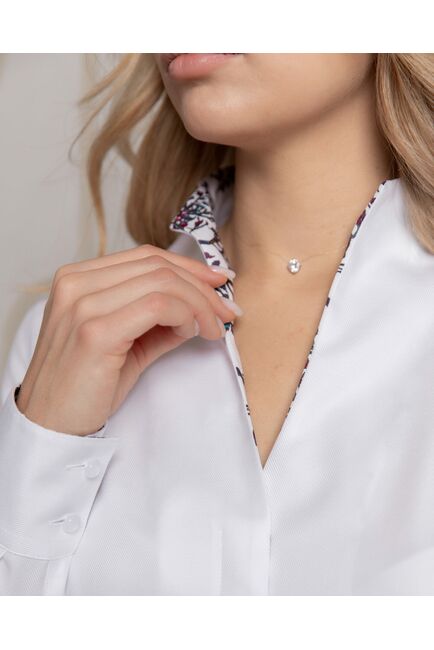 Женская рубашка воротник стойка под пуговицы с отделкой - 8157 от byME 