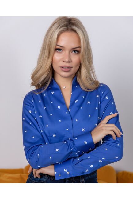 Женская рубашка под пуговицы воротник стойка синяя - 8159 от byME 