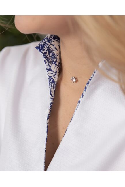 Женская рубашка воротник стойка под пуговицы с отделкой - 8178 от byME 