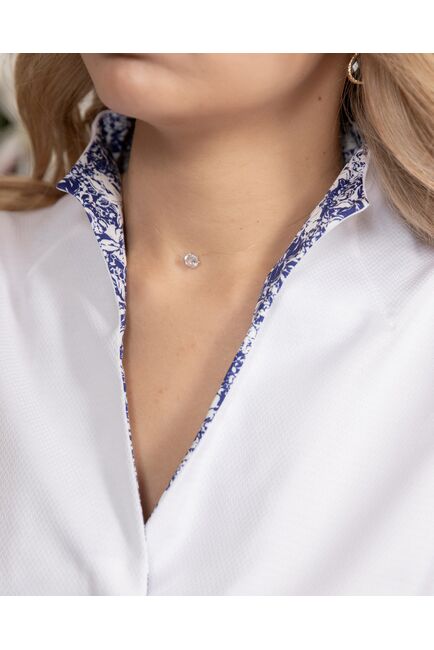 Женская рубашка воротник стойка под пуговицы с отделкой - 8178 от byME 