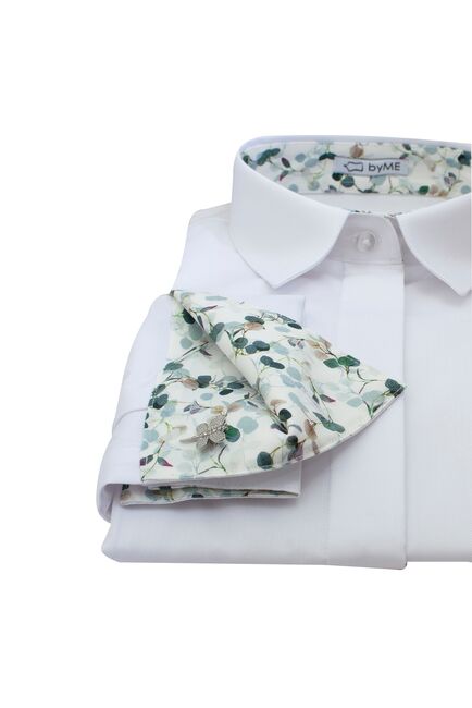 Женская рубашка под запонку с супатной застежкой с отделкой - 8184 от ByME 