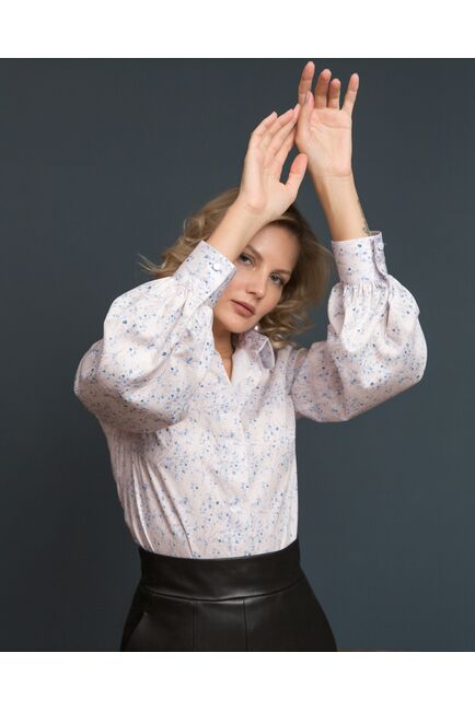 Женская рубашка с объемным рукавом узор цветы - 8193 от byME 