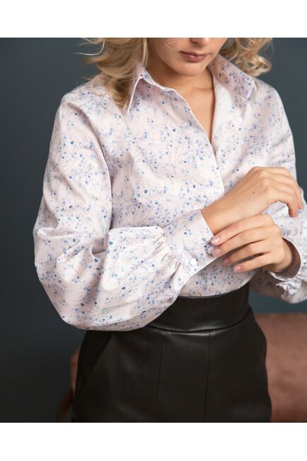 Женская рубашка с объемным рукавом узор цветы - 8193 от byME 