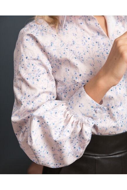 Женская рубашка с объемным рукавом узор цветы - 8193 от byME 