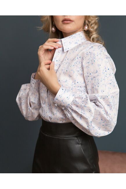 Женская рубашка с объемным рукавом узор цветы - 8193 от byME 
