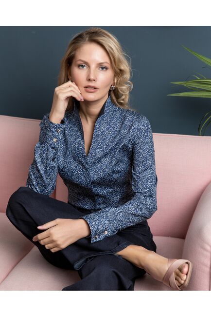 Женская рубашка воротник стойка под пуговицы с отделкой - 8194 от byME 