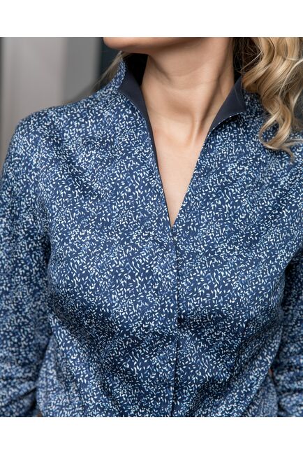 Женская рубашка воротник стойка под пуговицы с отделкой - 8194 от byME 