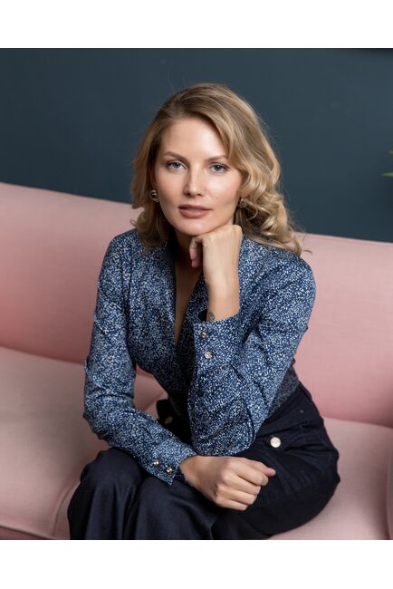 Женская рубашка воротник стойка под пуговицы с отделкой - 8194 от byME 