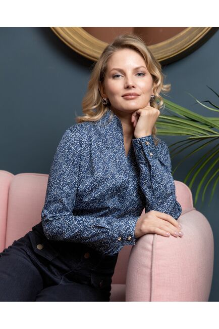 Женская рубашка воротник стойка под пуговицы с отделкой - 8194 от byME 