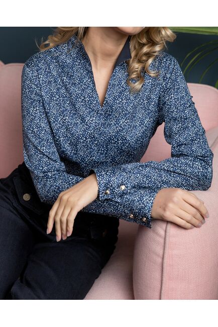 Женская рубашка воротник стойка под пуговицы с отделкой - 8194 от byME 