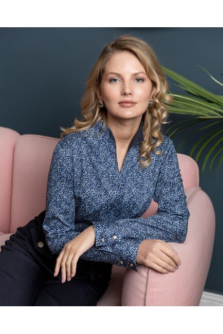 Женская рубашка воротник стойка под пуговицы с отделкой - 8194 от byME 