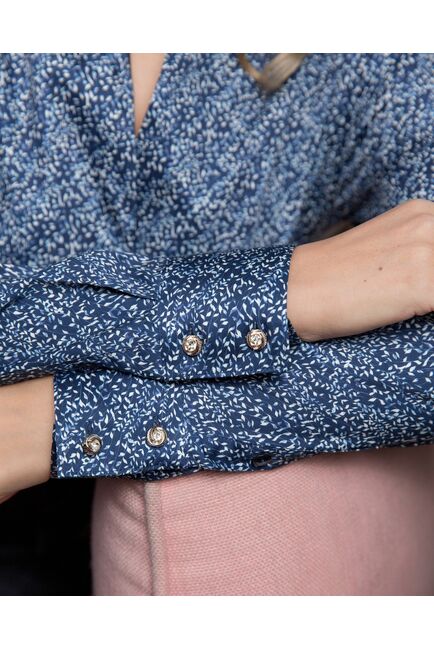 Женская рубашка воротник стойка под пуговицы с отделкой - 8194 от byME 