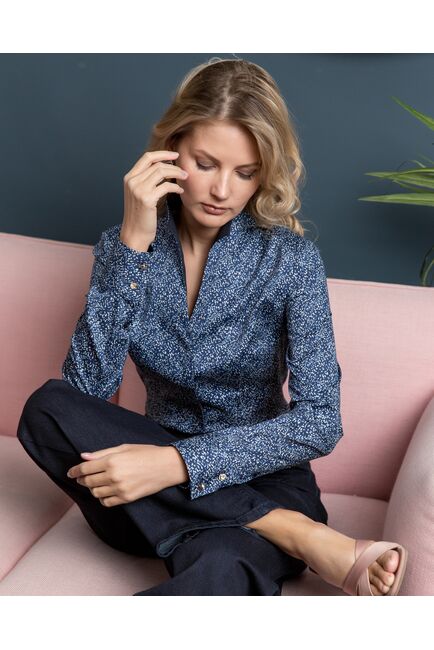 Женская рубашка воротник стойка под пуговицы с отделкой - 8194 от byME 