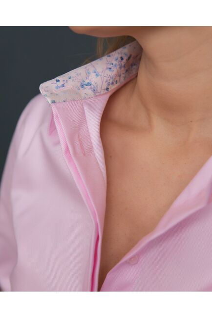 Женская рубашка из хлопка под запонку с супатной застежкой розовая - 8205 от byME 