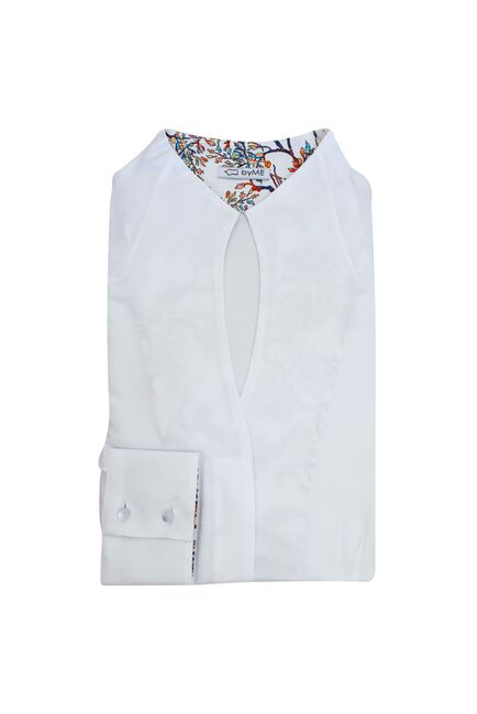 Женская рубашка воротник стойка под пуговицы с отделкой - 8214 от byME 