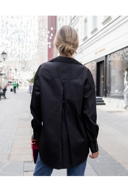 Женская рубашка в оверсайз силуэте черная с фактурой елочка - 8218 от byME 