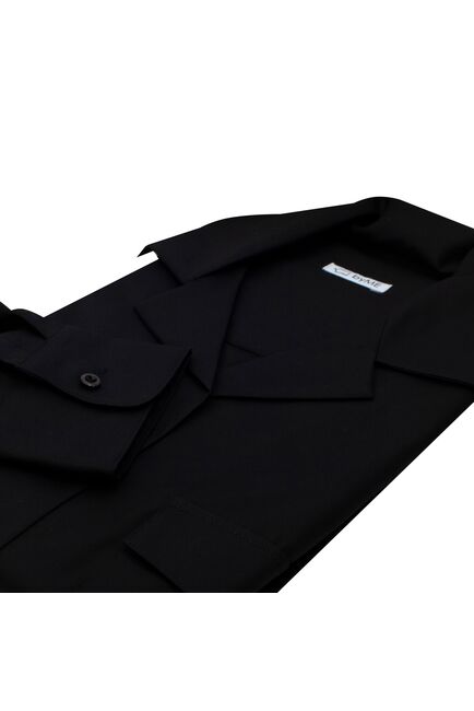 Женская рубашка в оверсайз силуэте черная с фактурой елочка - 8218 от byME 